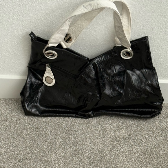 Glossy Black and Silver Studded Shoulder Bag - Picture 12 of 16